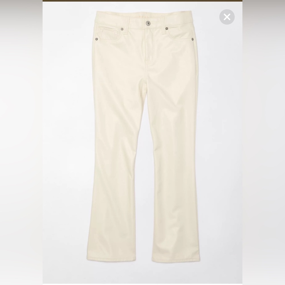 AE High-Waisted Vegan Leather Kick Bootcut Crop Pant - Picture 3 of 5
